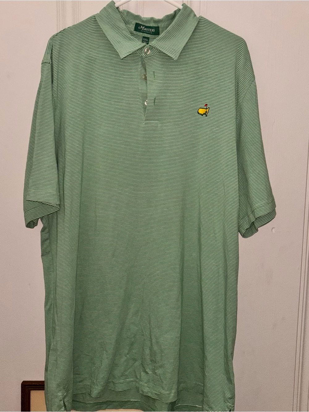 Masters Classics men’s XXL green stripe short sleeve polo masters logo